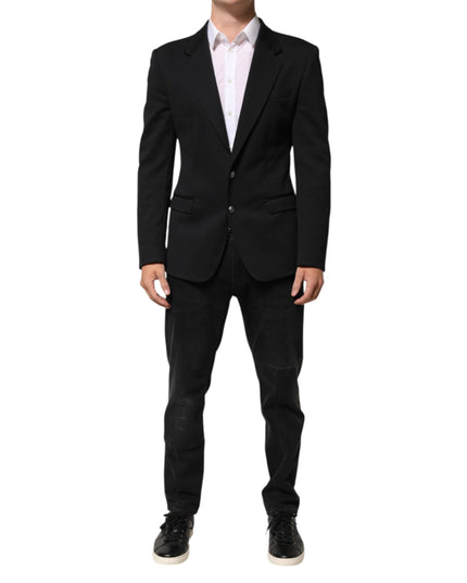 Dolce & Gabbana Dark Blue Cotton Men Jacket Coat Blazer Suit