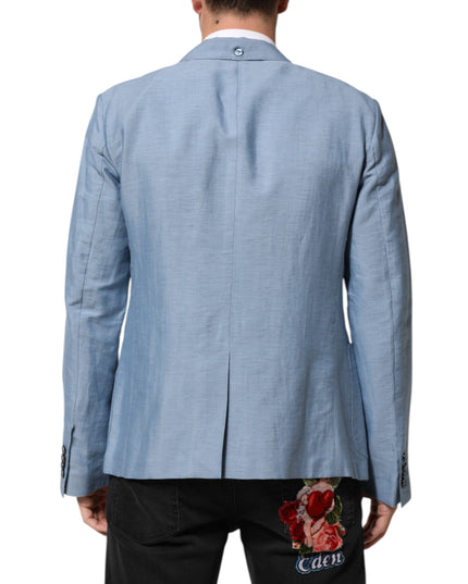 Dolce & Gabbana Light Blue Linen Double Breasted Men Jacket Blazer