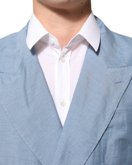Dolce & Gabbana Light Blue Linen Double Breasted Men Jacket Blazer