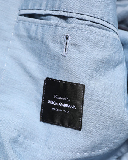 Dolce & Gabbana Light Blue Linen Double Breasted Men Jacket Blazer