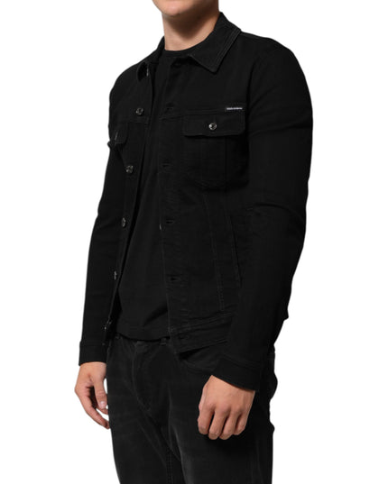 Dolce & Gabbana Black Cotton Denim Stretch Button Up Jacket