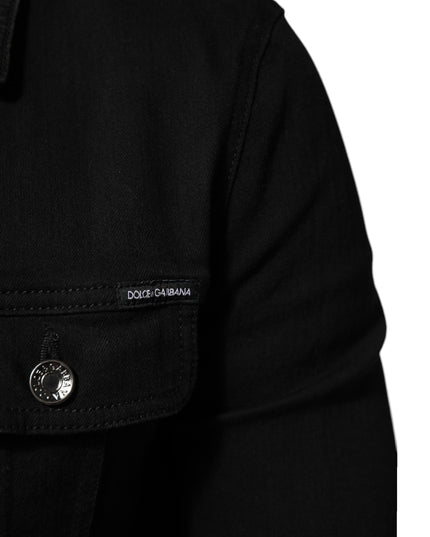 Dolce & Gabbana Black Cotton Denim Stretch Button Up Jacket