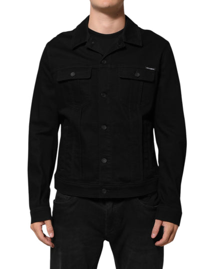 Dolce & Gabbana Black Cotton Denim Stretch Giubbotto Jacket
