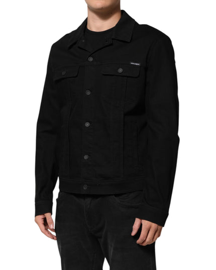 Dolce & Gabbana Black Cotton Denim Stretch Giubbotto Jacket