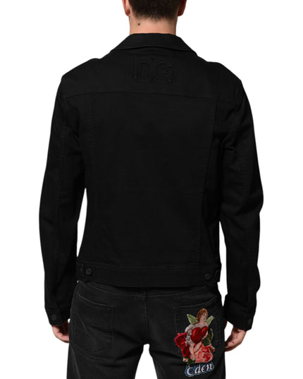 Dolce & Gabbana Black Cotton Denim Stretch Giubbotto Jacket
