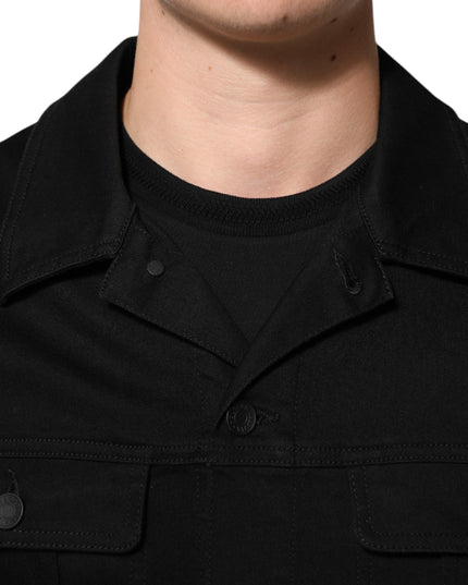 Dolce & Gabbana Black Cotton Denim Stretch Giubbotto Jacket