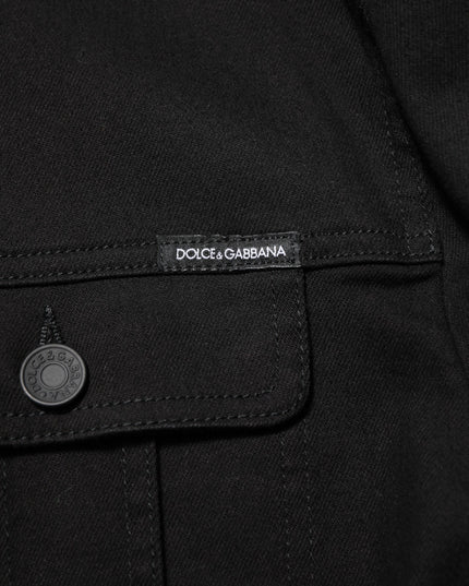 Dolce & Gabbana Black Cotton Denim Stretch Giubbotto Jacket