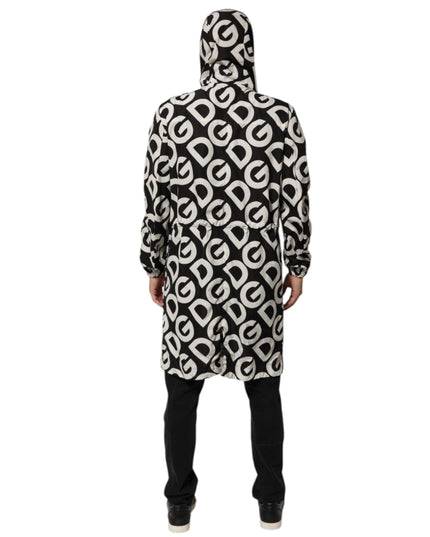 Dolce & Gabbana Black White Logo Print Hooded Coat Men Jacket
