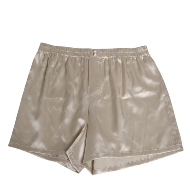 Dolce & Gabbana Beige Silk Satin Elastic Men Boxer Short Swimwear