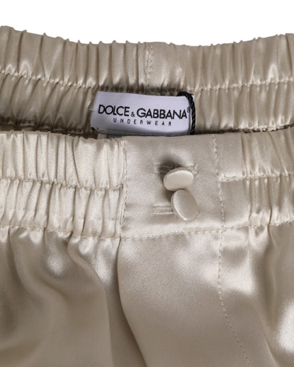 Dolce & Gabbana Beige Silk Satin Elastic Men Boxer Short Swimwear