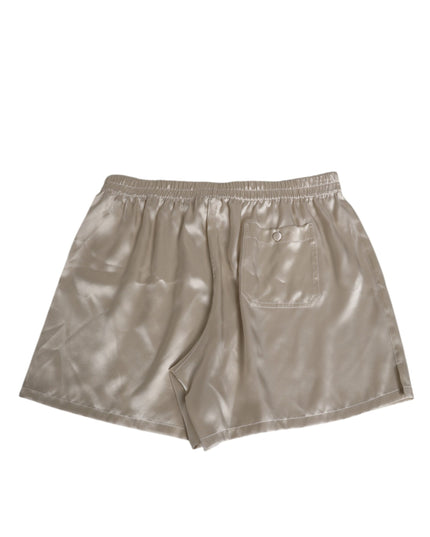 Dolce & Gabbana Beige Silk Satin Elastic Men Boxer Short Swimwear