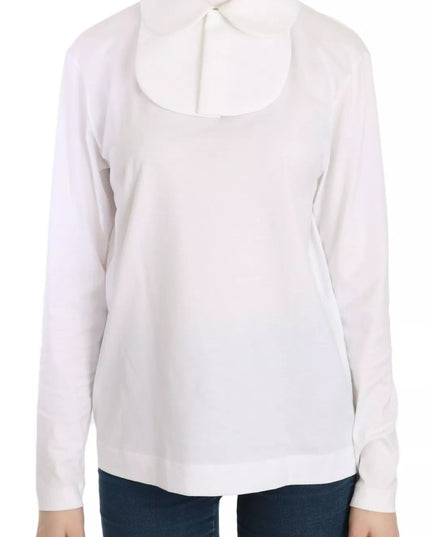Dolce & Gabbana White Cotton Longsleeve Collared Blouse