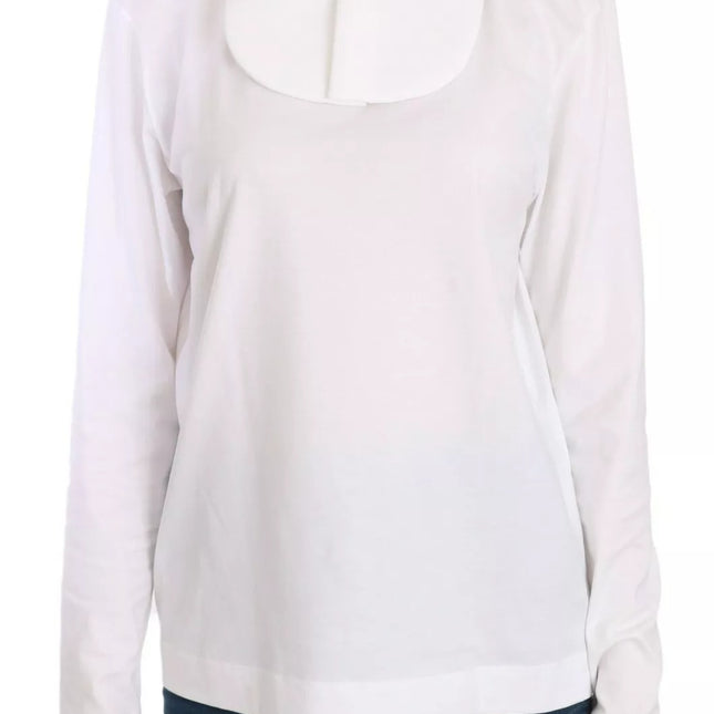 Dolce & Gabbana White Cotton Longsleeve Collared Blouse