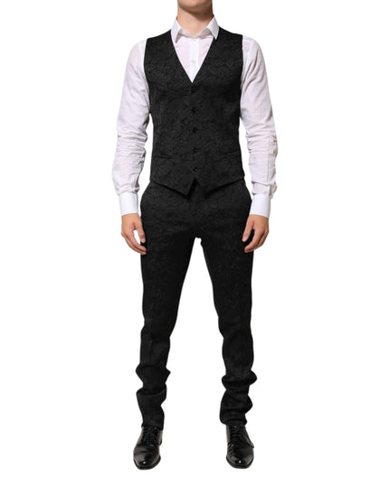 Dolce & Gabbana Black 3 Piece Brocade Jacquard Suit MARTINI