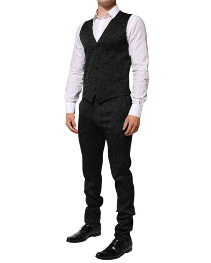 Dolce & Gabbana Black 3 Piece Brocade Jacquard Suit MARTINI