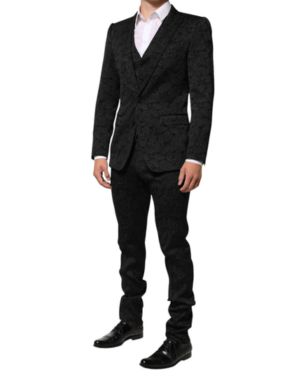 Dolce & Gabbana Black 3 Piece Brocade Jacquard Suit MARTINI