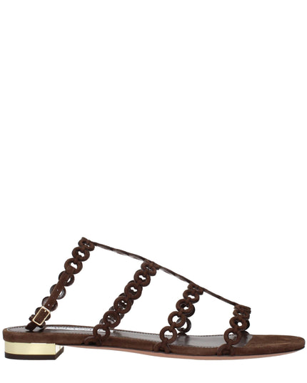 Aquazzura Brown Leather Flat Sandals