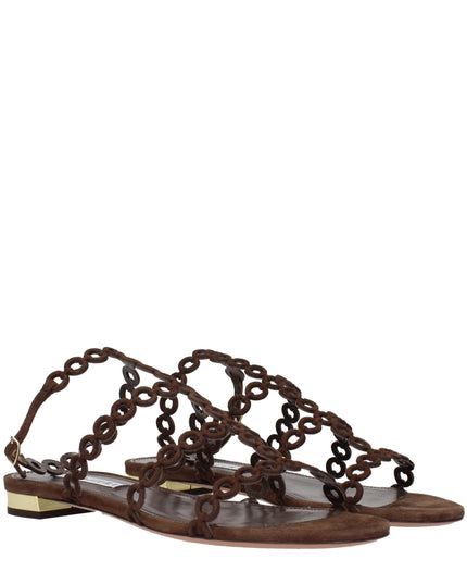 Aquazzura Brown Leather Flat Sandals