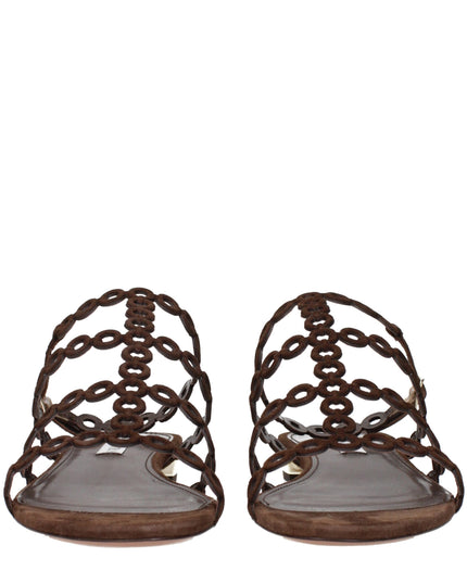 Aquazzura Brown Leather Flat Sandals