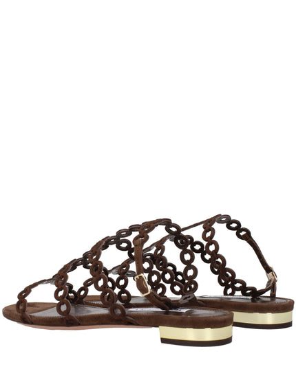 Aquazzura Brown Leather Flat Sandals