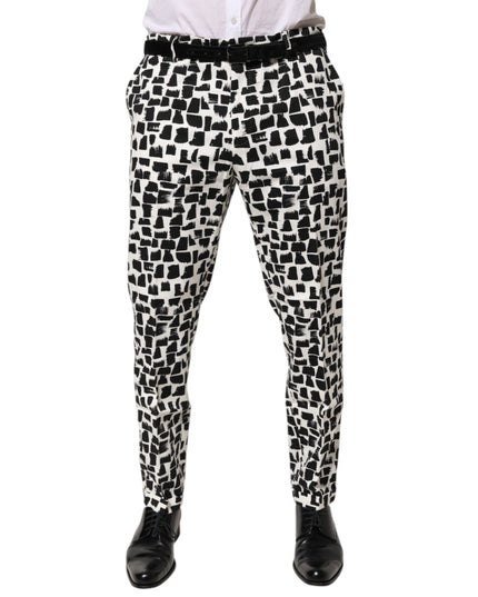 Dolce & Gabbana Black White Abstract Print Cotton Blend Pants