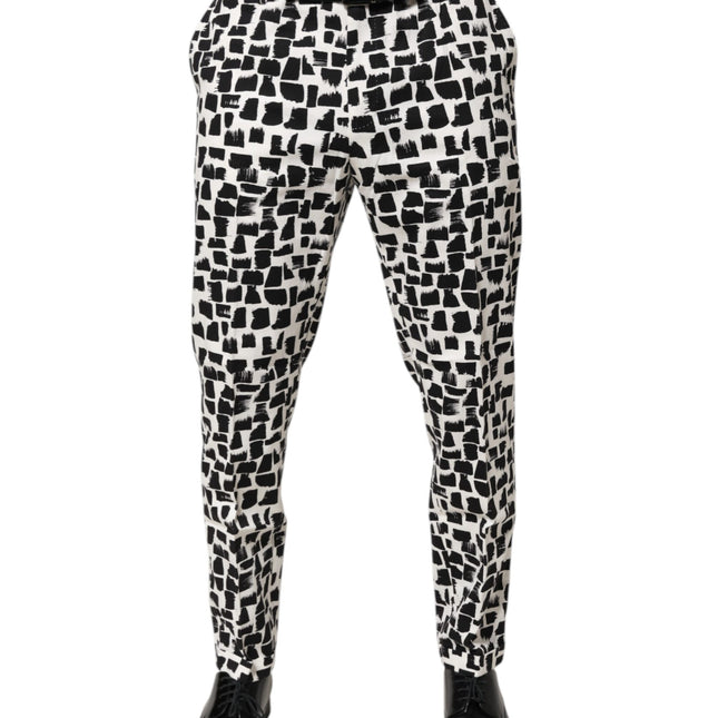 Dolce & Gabbana Black White Abstract Print Cotton Blend Pants