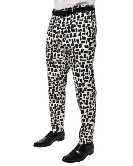 Dolce & Gabbana Black White Abstract Print Cotton Blend Pants