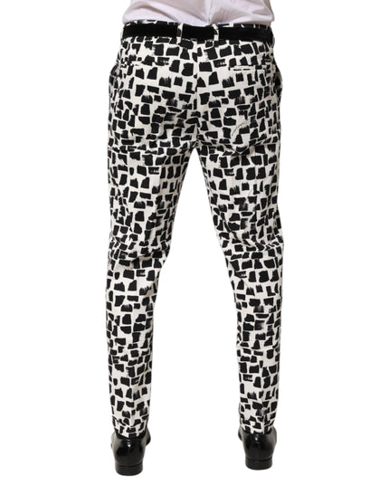 Dolce & Gabbana Black White Abstract Print Cotton Blend Pants