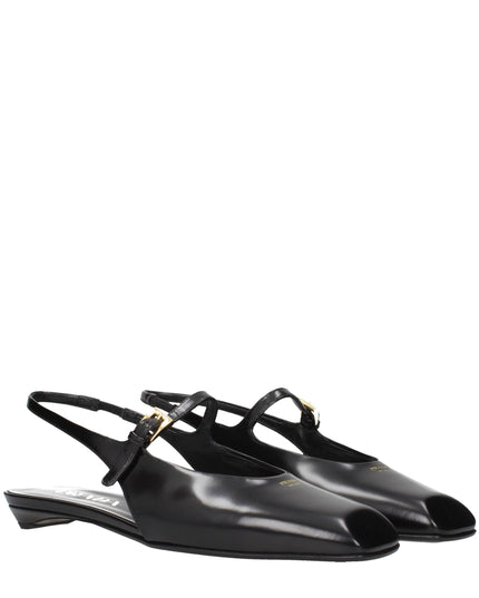 Prada Black Leather Flat Sandals