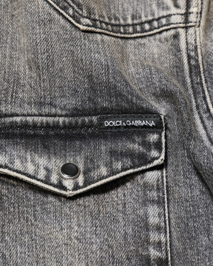 Dolce & Gabbana Black Washed Cotton Snap Long Sleeve Casual Shirt