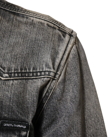 Dolce & Gabbana Black Washed Cotton Snap Long Sleeve Casual Shirt