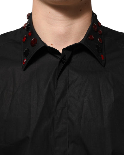 Dolce & Gabbana Black Cotton Embellished Collar Men’s Shirt
