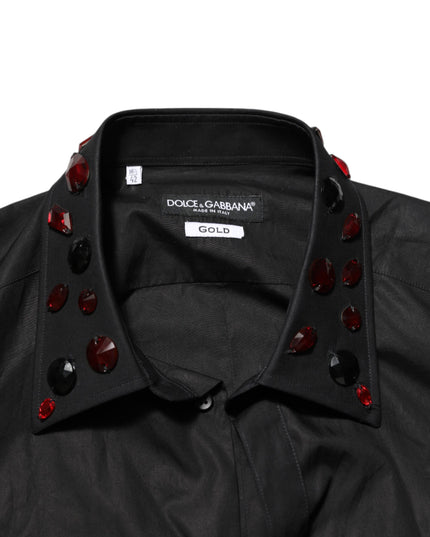 Dolce & Gabbana Black Cotton Embellished Collar Men’s Shirt
