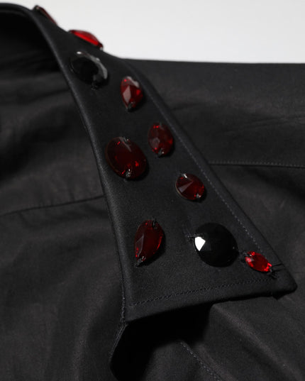 Dolce & Gabbana Black Cotton Embellished Collar Men’s Shirt