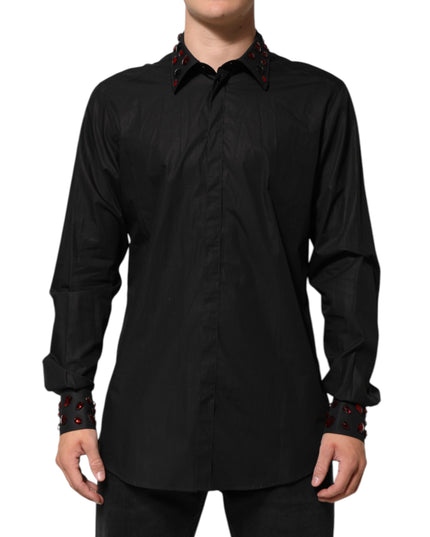Dolce & Gabbana Black Cotton Embellished Collar Men’s Shirt