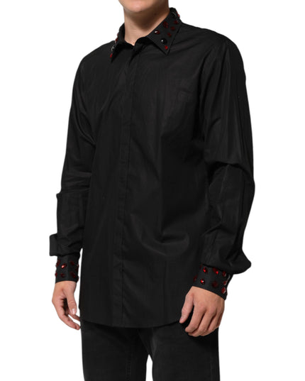 Dolce & Gabbana Black Cotton Embellished Collar Men’s Shirt