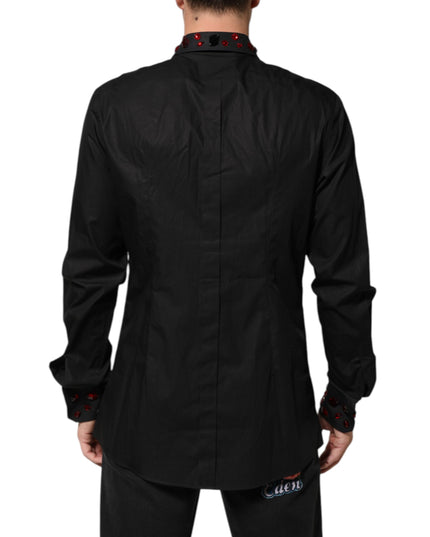 Dolce & Gabbana Black Cotton Embellished Collar Men’s Shirt