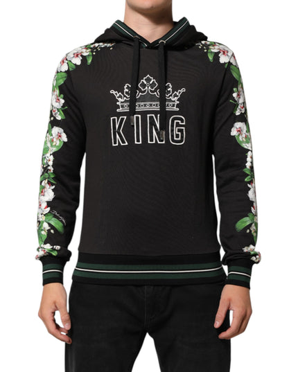 Dolce & Gabbana KING Black Orchid Floral Crown Logo Hoodie Sweater