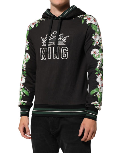 Dolce & Gabbana KING Black Orchid Floral Crown Logo Hoodie Sweater