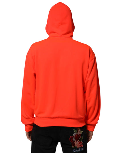 Dolce & Gabbana Red Fluorescent Polyester Logo Patch Hoodie Sweater