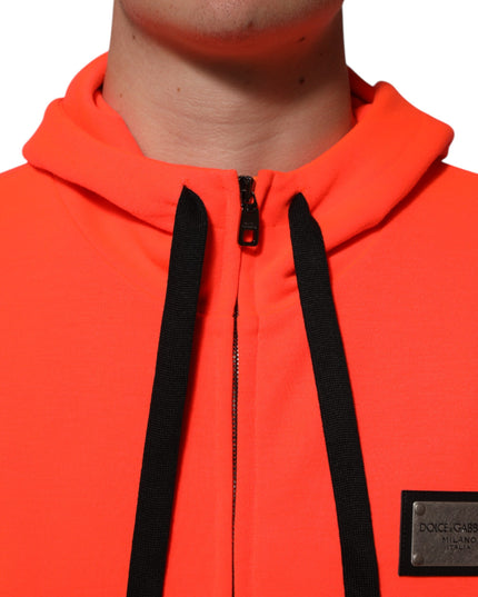 Dolce & Gabbana Red Fluorescent Polyester Logo Patch Hoodie Sweater