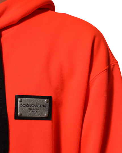 Dolce & Gabbana Red Fluorescent Polyester Logo Patch Hoodie Sweater