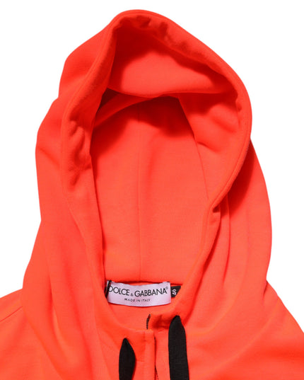 Dolce & Gabbana Red Fluorescent Polyester Logo Patch Hoodie Sweater