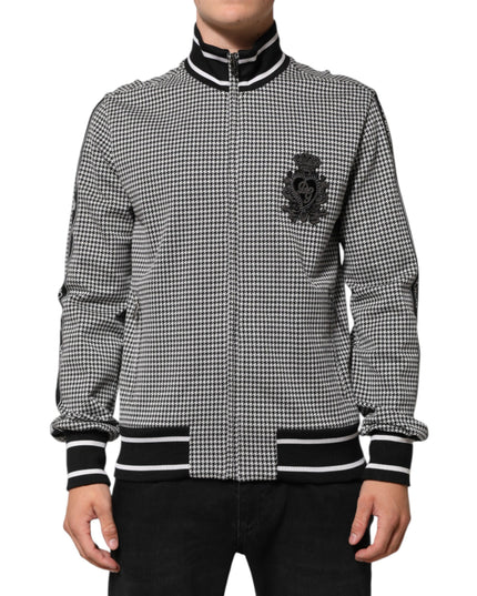Dolce & Gabbana Black White Houndstooth Wool Crest Jacket Sweater