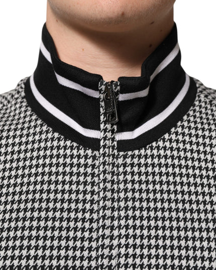 Dolce & Gabbana Black White Houndstooth Wool Crest Jacket Sweater