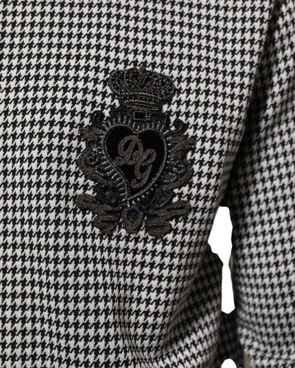 Dolce & Gabbana Black White Houndstooth Wool Crest Jacket Sweater