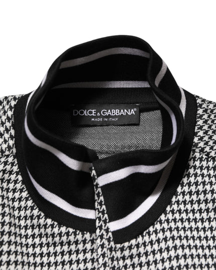 Dolce & Gabbana Black White Houndstooth Wool Crest Jacket Sweater