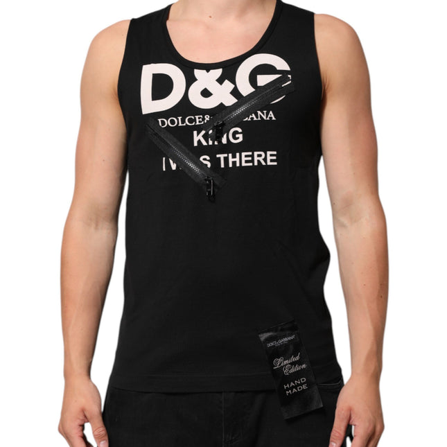 Dolce & Gabbana Black Cotton Sleeveless Tank Top DG Logo Men T-shirt