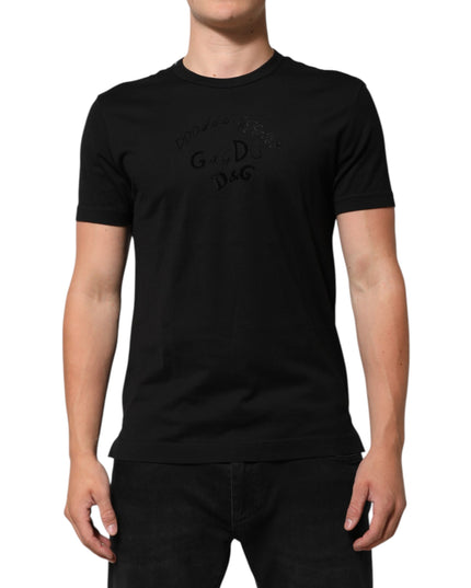 Dolce & Gabbana Black Cotton Velvet Logo Print Men T-shirt