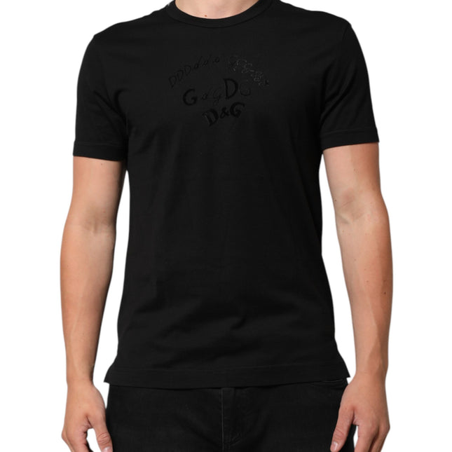 Dolce & Gabbana Black Cotton Velvet Logo Print Men T-shirt